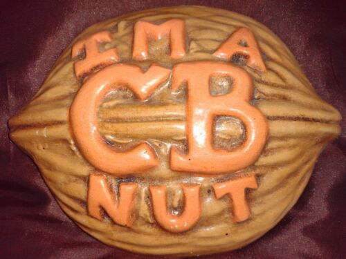 CB NUT CITIZENS BAND RADIO 70s CERAMIC NOVELTY KITSCHY PLAQUE FUNNY WALNUT DECOR - Picture 1 of 6