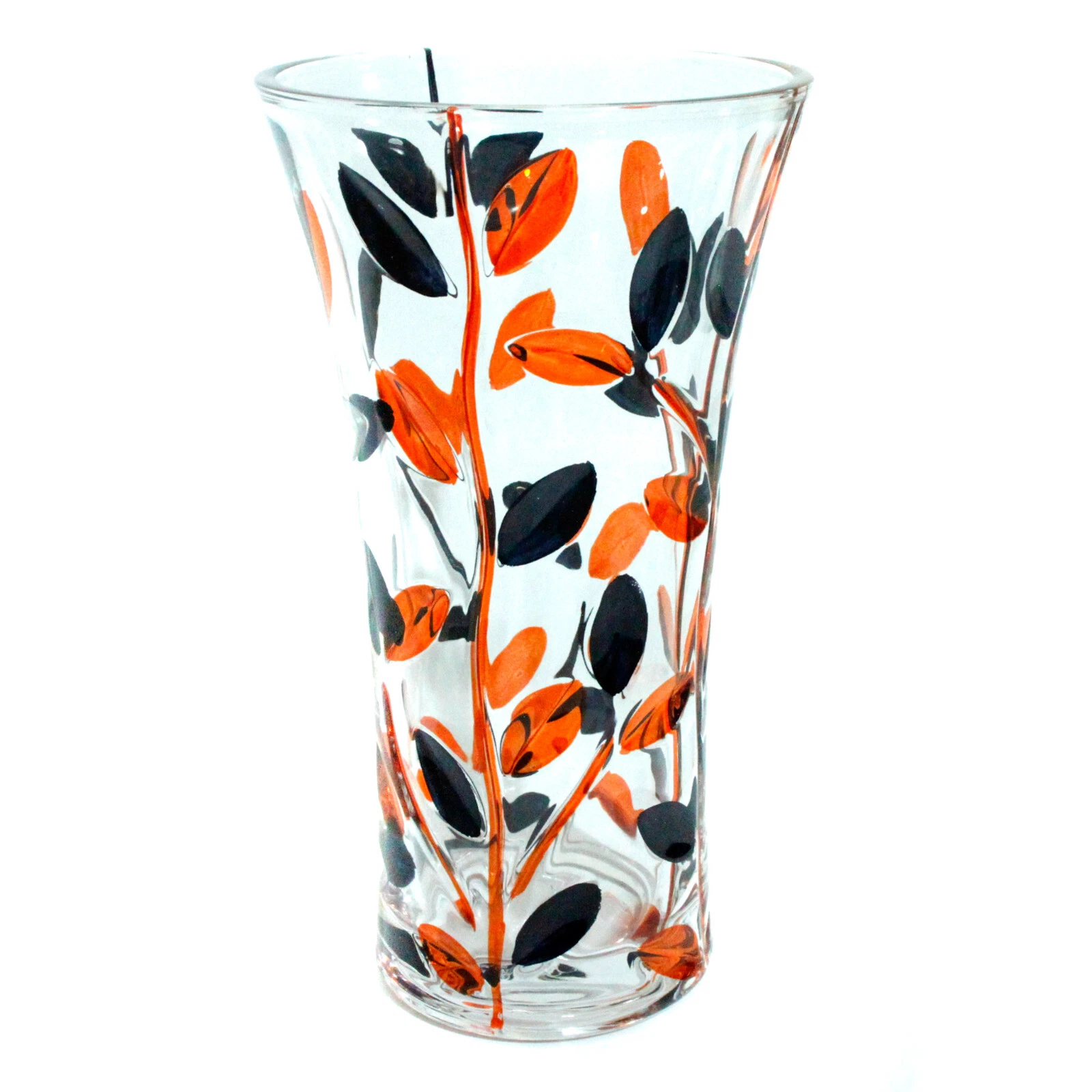 Murano glass vase orange black flowers handmade 21cm high
