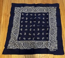 Vintage Navy Blue Paisley Bandana 20x20" All Cotton Fast Color Americana Cowboy