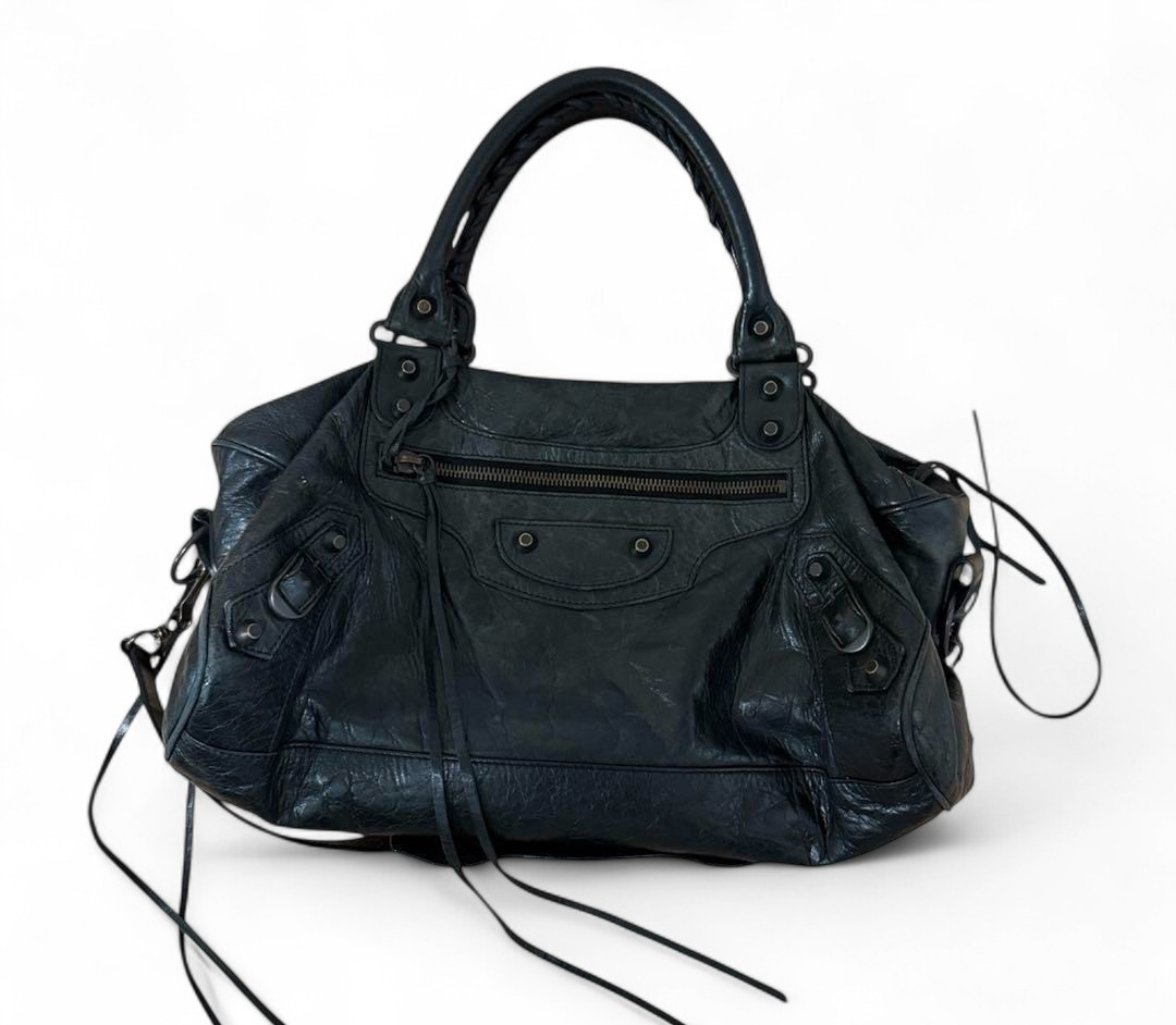 BALENCIAGA Twiggy 2Way Shoulder Handbag Black Leather Mini Boston