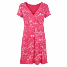 Fresh Produce Pink Floral Faux Wrap Dress Cotton V-Neck Lettuce Edge Size S
