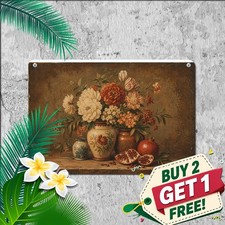Botanical Still Life Ceramic Vases Artwork Metal Tin Decor Plaque 8x12