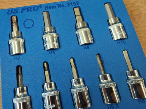 US PRO Tools 9PC 3/8" DR Hex Allen Bit Sockets 48mm Long 3 - 10mm 2152 - Picture 2 of 4