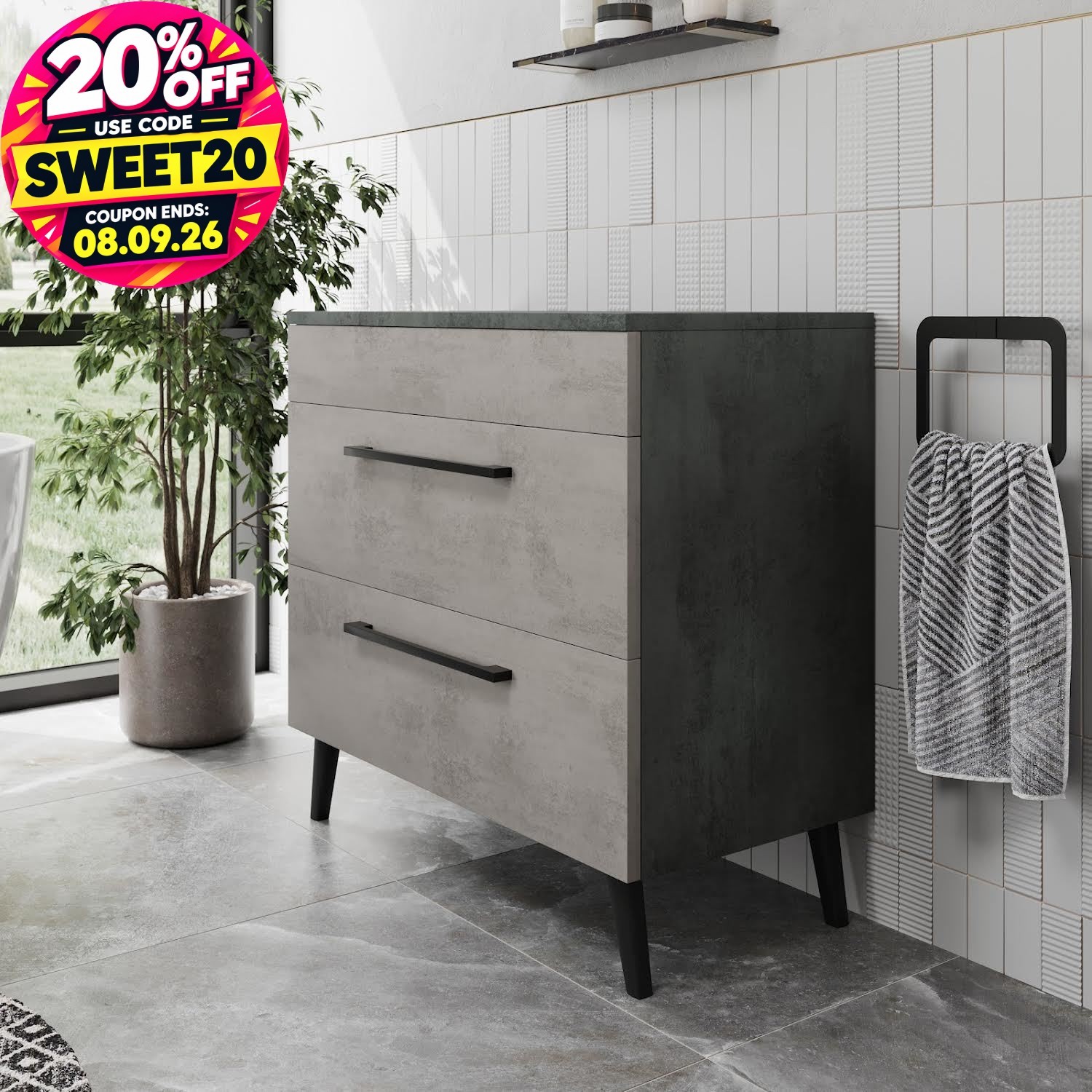 Bathroom Cloakroom Countertop Vanity Unit Cabinet Drawer 800mm Soft Close Grey