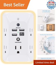 5-Outlet Extender with Night Light  4 USB Ports - Surge Protector for Home