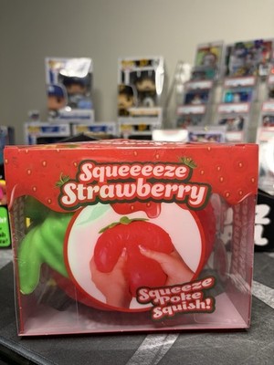 Squeeeeze Strawberry Tactile Squeeze Poke Squish Toy, Try Me, Red/Green 3+