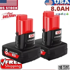 2PC 8.0AH Battery For Milwaukee for M12 Lithium Extended Capacity 48-11-2460