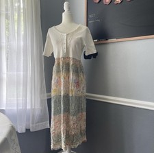 Vintage 90 s Cottagecore Dress - Floral Button Front Shirt Style - Size M