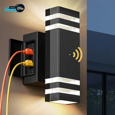 Outdoor Porch Lights with Outlet, Dusk to Dawn Porch Light Wall Light Fixture