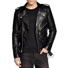 Mens Leather Jacket Black Slim Fit Stylish Biker PU Leather Jacket