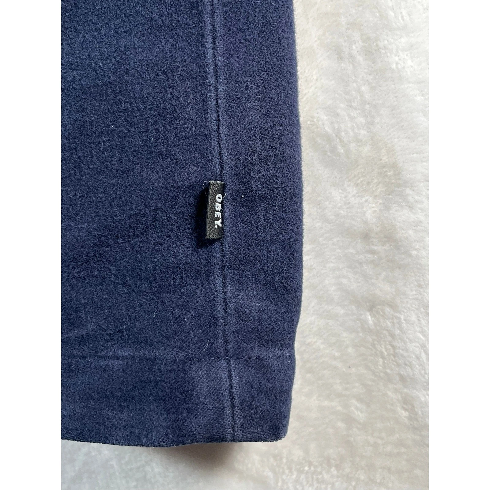 Obey Worldwide Mens M Navy Blue Zip Up Field Jacket Utility Coat Heavy Felt - product detail image 9