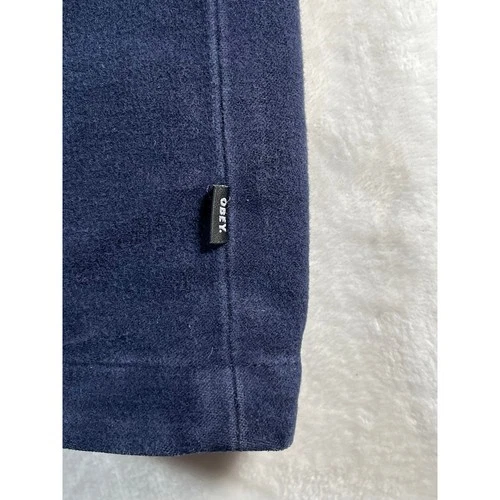 Obey Worldwide Mens M Navy Blue Zip Up Field Jacket Utility Coat Heavy Felt image 9