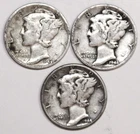 (3) Mercury Dimes - 1944D 1944P 1944S - Very Fine - #2816AT