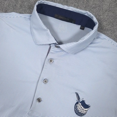 Greyson Polo Shirt Mens L Blue Striped Brave the Shave Charity Golf Tournament