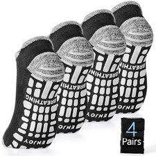 Men's Non Slip Yoga Socks Anti Skid Pilates Grip Socks 4 12-14 01 Black 4 Pairs