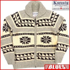 Made In Canada Kanata Men'S Xl Cowichan Sweater Gray Knit Cardigan Zip Up