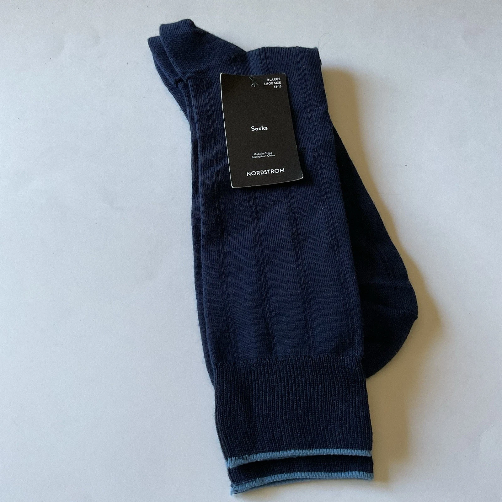 NORDSTROM MERINO WOOL SOCKS MID CALF TRUE NAVY BLUE XL EXTRA LARGE 13-15 NWT