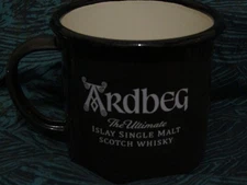 Enameled Ardbeg Scotch Whisky Metal Cup - Black with White Logo - 8-10 ounces