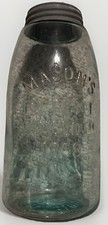 antique Blue mason jar 1858 1 Quart. White Glass In Lid. Patent Nov 30th 1858