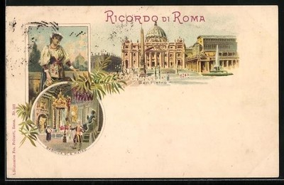 Lithographie Roma, San Pietro, Basilica di S. Pietro 
