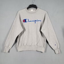 Champion Sweatshirt Mens Medium Gray Reverse Weave Crewneck Logo Spellout