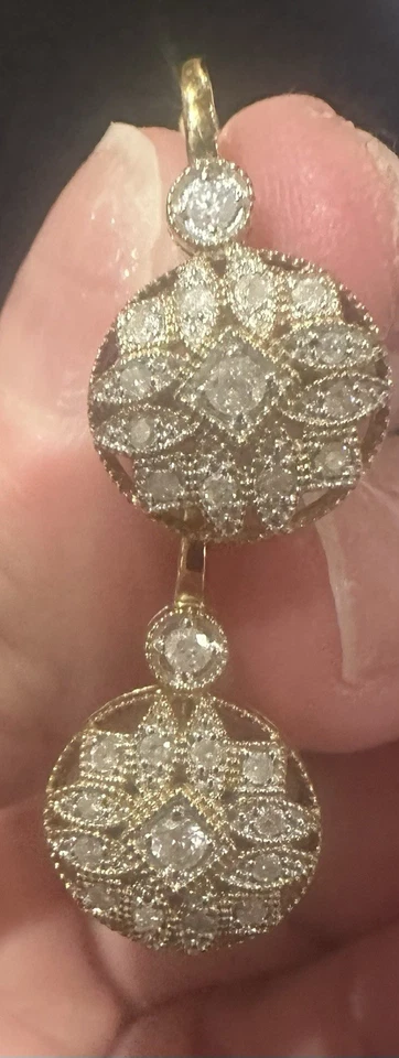 0.50 ct. t.w. Diamond Vintage-Style Drop Earrings in 18kt Gold Over Sterling - Image 2 of 4