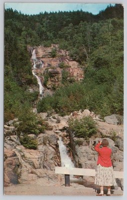 Silver Cascade Crawford Notch NH Postcard 1960 Plastichrome Waterfall