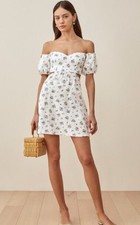 NWT Reformation Emilia Linen White Floral mini  Off Shoulder Sz 10