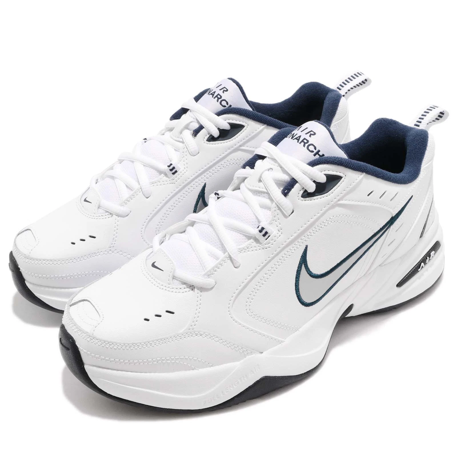 Nike Air Monarch IV 4 White Silver Navy Men Unisex Casual Chunky Shoe 415445-102