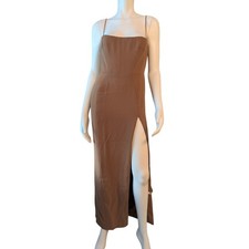NWT House of CB London Jaida Toast Tan Corset Maxi Dress Side Slit Size L+