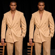 Men Suits Wedding Groom Tuxedos Wide Peak Lapel Prom Double Breasted Blazer Pant
