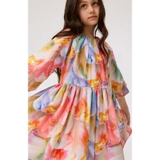 Molo Girl's 5-6 Dress  Ciera 3/4 Blouson Sleeves Be A Tulip Floral Cotton A Line