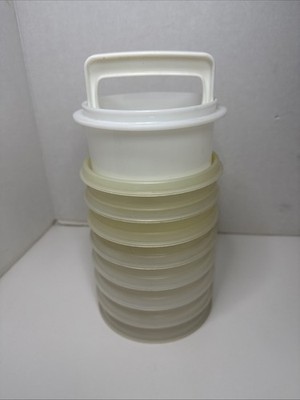 Tupperware Hamburger Patty Press Set w/ 7 Burger Patty Keepers, Lid, Press Ring
