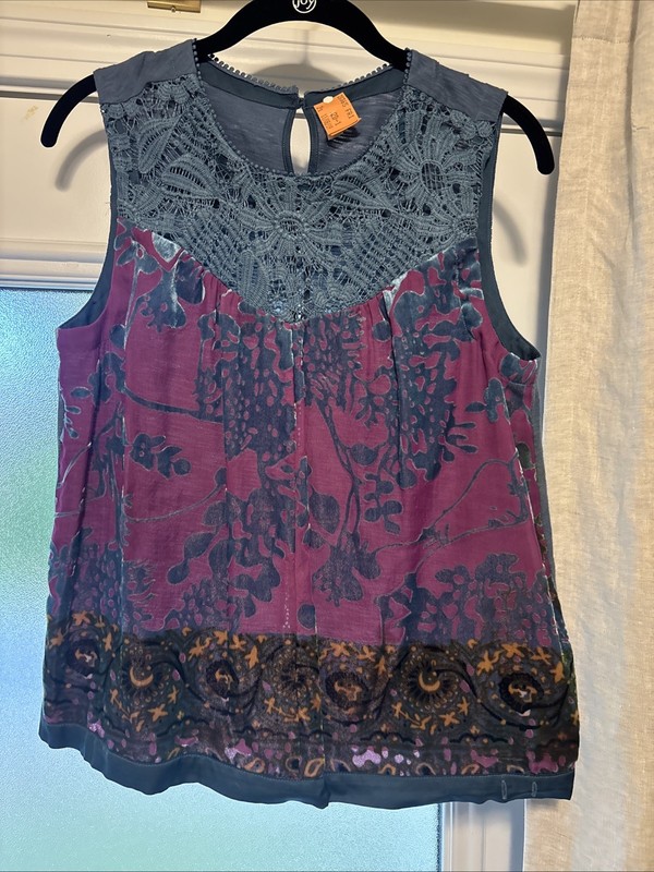 Anthropologie Mika Lacy Velvet Top Size S Small Boho Whimsigoth Lace Blouse D33