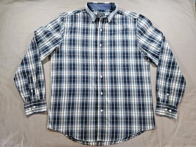George Men's Dark Navy Combo Plaid Button Down Dress Shirt Medium 38-40