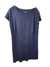 ​Talbots Petite Womens LP Navy Blue T-Shirt Dress Button Shoulder Cap Sleeve