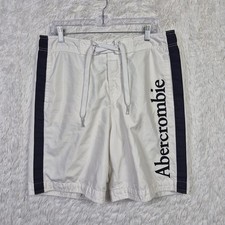 Abercrombie  Fitch Mens L White Lined Board Shorts Spell Out Y2K Preppy
