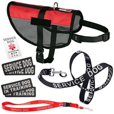 Service Dog Vest Harness Bundle Reflective Leash Patches ID Lanyard Travel Red