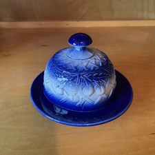 Cobalt Blue Covered Butter Dish With Cherry Motif