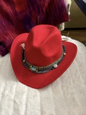 Red Braided Band Wide Brim Cowgirl Hat