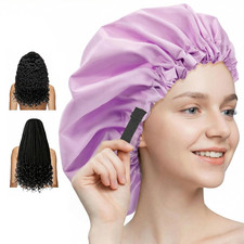 Shower Cap,Extra Adjustable Shower Caps for Women Double-Layer Waterproof Reusab