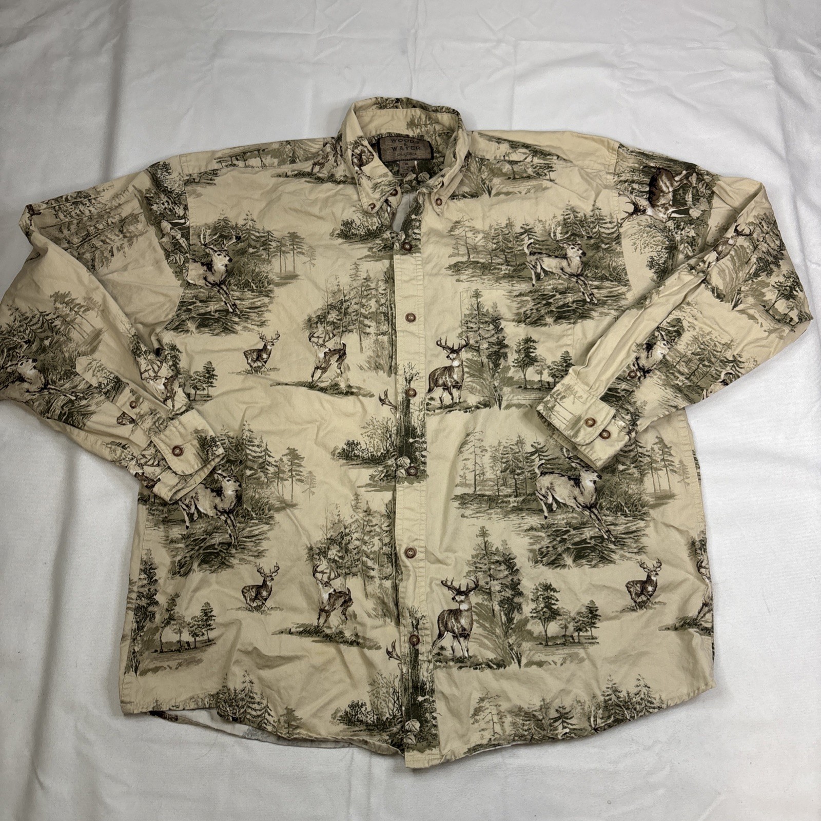 Woods & Water Button Down Long Sleeve Shirt XL Deer Buck Woods Hunting Camp