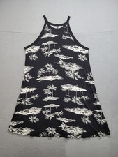 Old Navy Women Dress XL Black White Tropical Halter Neck Knee Length Summer