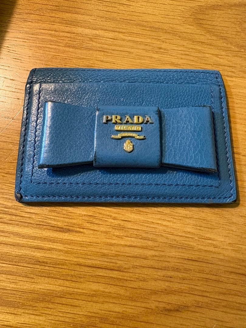 Prada Ribbon Card Case Pass Holder Cobalt Blue Leather 1MC208 Used