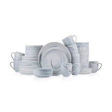 Stone Lain Porcelain 32 Piece Dinnerware Set, Cool Gray Swirl, Marble Design
