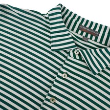 Peter Millar Polo Shirt Mens XXL Green White Striped Summer Comfort MF14EK51S