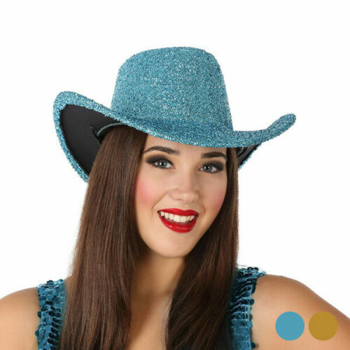 CAPPELLO DA COWBOY CARNEVALE FESTE IN MASCHERA AZZURRO GLITTERATO DONNA  ATOSA | eBay
