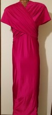 Red Evening Gown Dress Size S Fushea Maxi Cross Over Twist Halter Vintage 1059