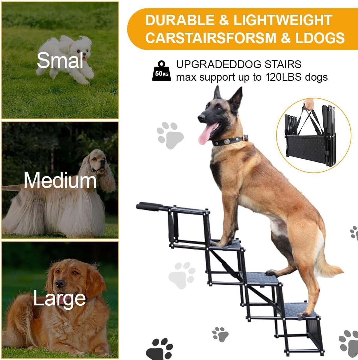 Portable Lightweight NonSlip Oxford Folding Pet Car Boot Ramp 4 Step