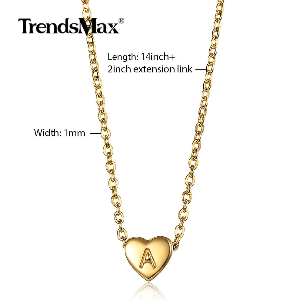 Dainty Gold Plated Heart Initial Letter Pendant Necklace for Girls Kids Jewelry